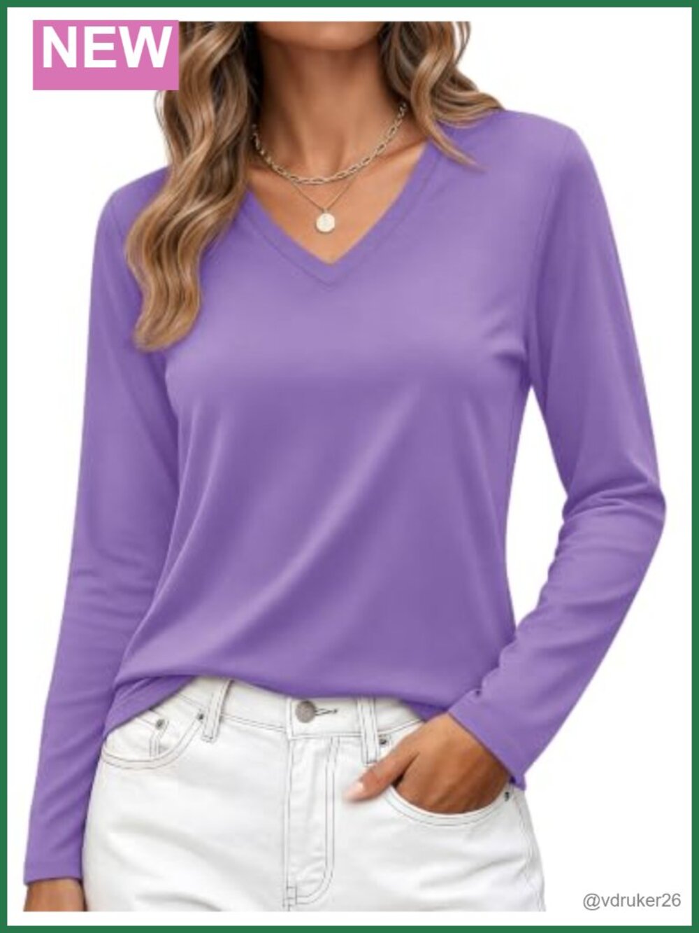 Women's V Neck Long Sleeve Cotton T Shirt Casual Basic Tee